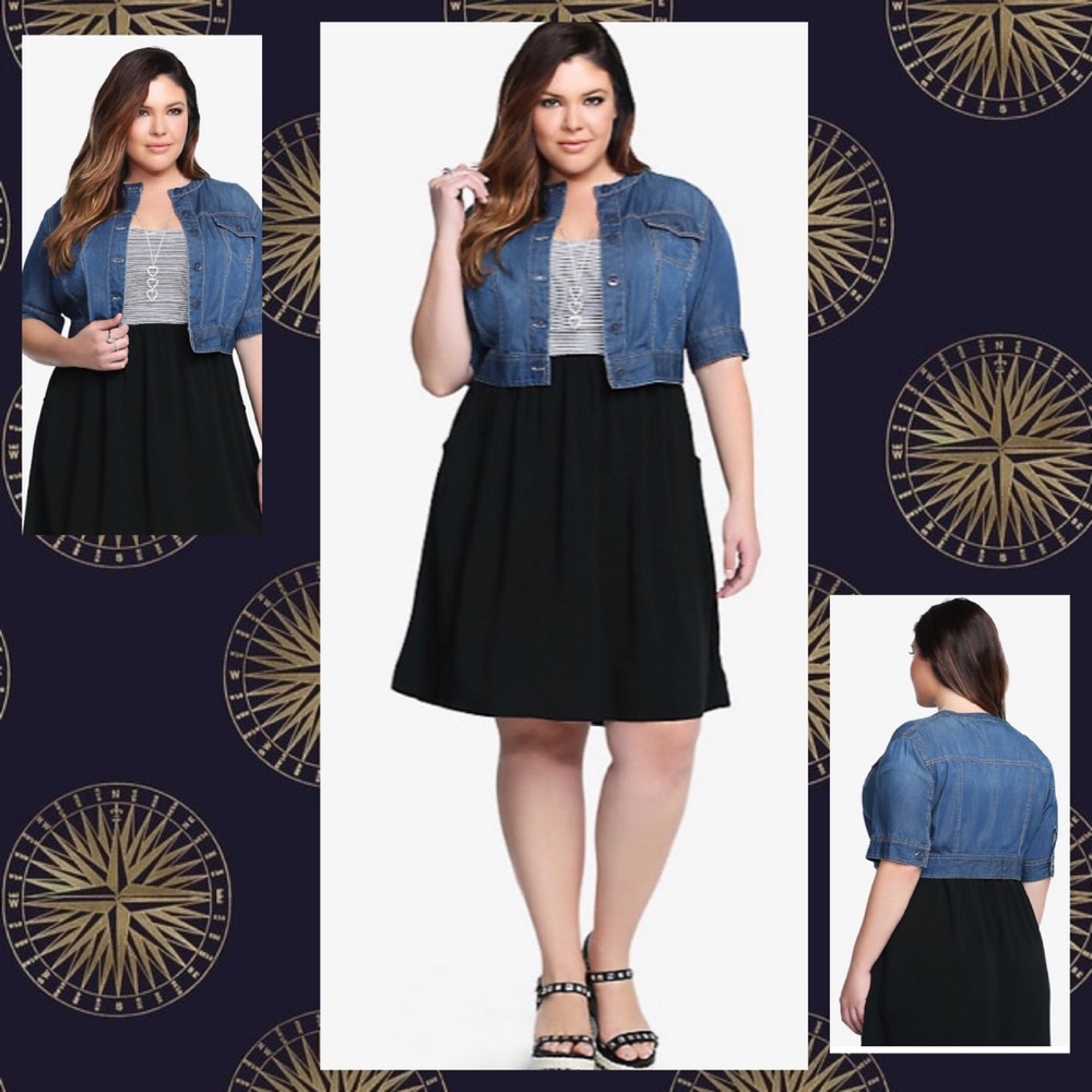 TORRID Denim Crop Collarless Jacket Shrug